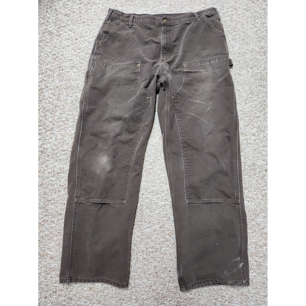 Carhartt B136 DKB Mens 38x32 Double Front Dungaree Pants Brown Canvas